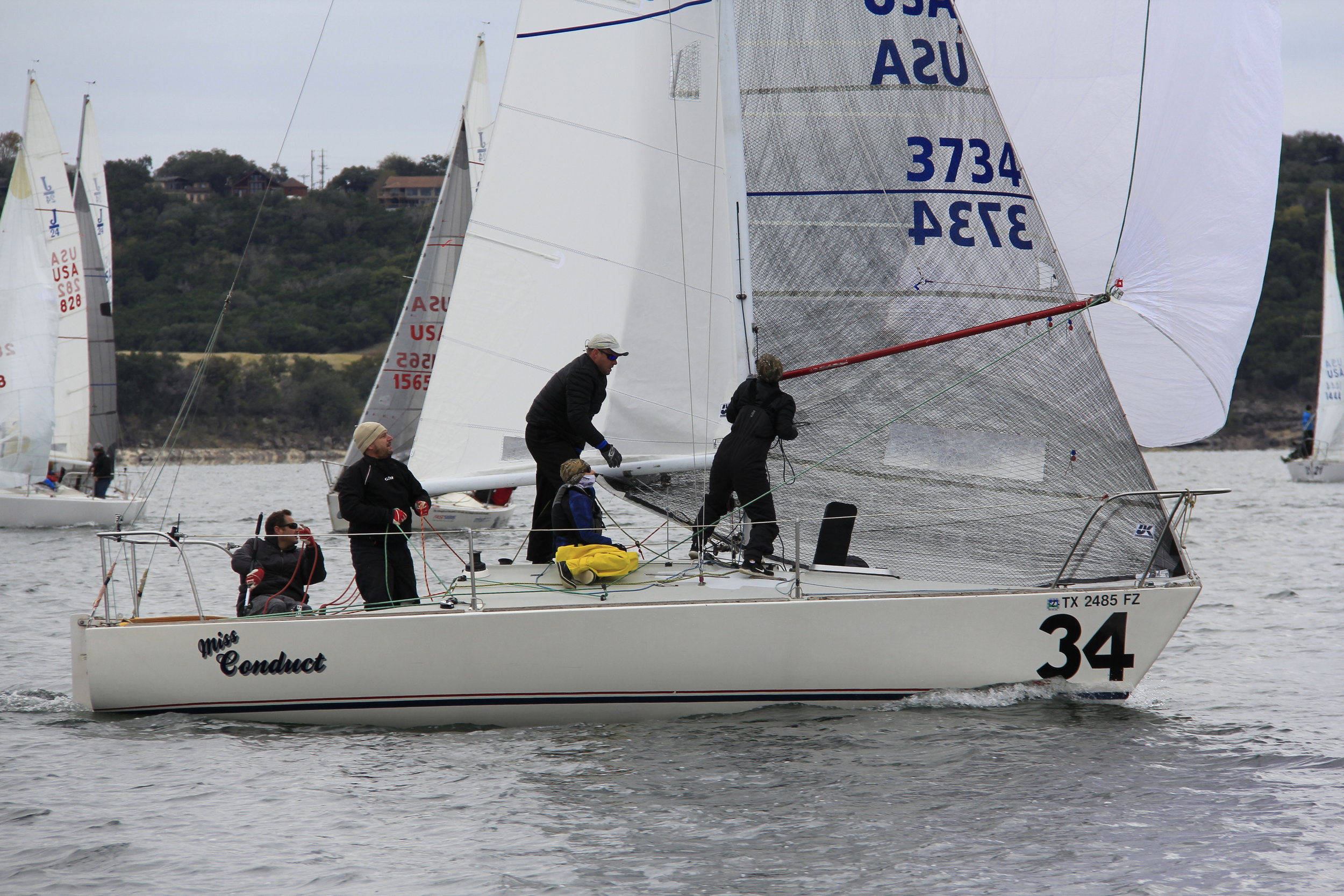 Good shots of MISS CONDUCT’s Black Aramd Pro Racing genoa.