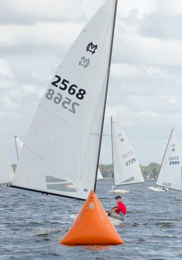 Jeremy Pape leading the fleet on his way to another race win and eventual regatta win. Photo by Mari Costea Johnson