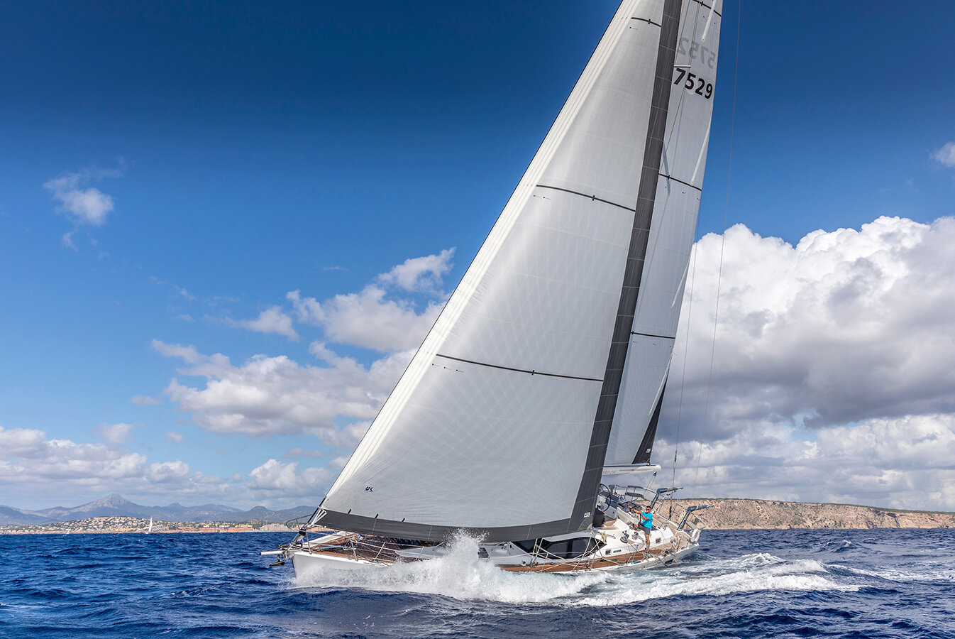 The Oyster 575 Lisanne with X-Drive double taffeta sails. She is currently cruising around the world and this picture was taken at the Oyster Regatta in Spain, where she won her class.