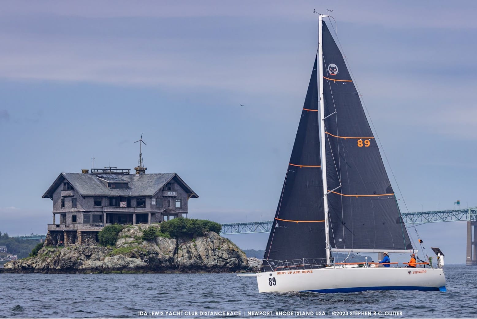Nathalie Criou paired up with Satchel Douglas aboard her Figaro 2, ENVOLEÉ, in the 2023 Ida Lewis Distance Race. Photo credit: Stephen R Cloutier.
