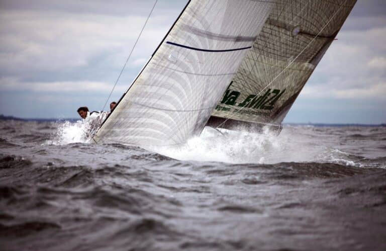 UK Sailmakers cold front sailing closehauled in waves